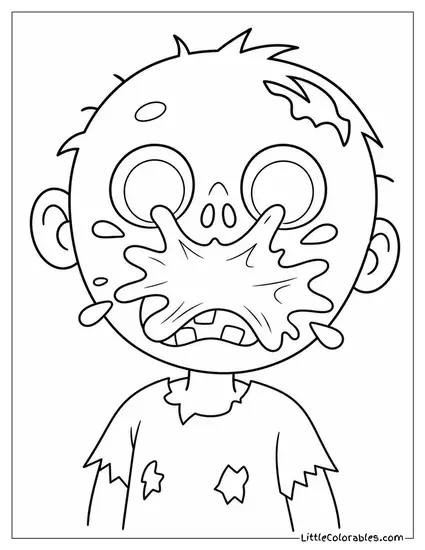 Cartoon Zombie Blowing a Bubblegum Bubble That Pops on Its Face Coloring Page