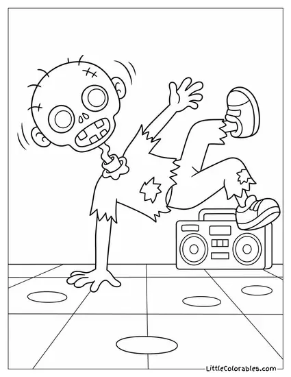 Cartoon Zombie Breakdancing With Its Head Wobbling Loosely Coloring Page
