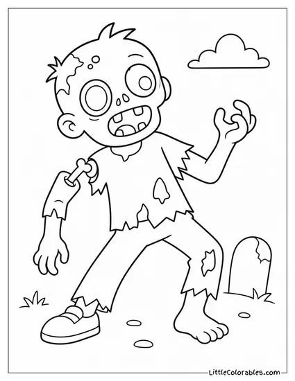 Cartoon Zombie Playing Air Guitar With a Loose Dangling Arm Coloring Page
