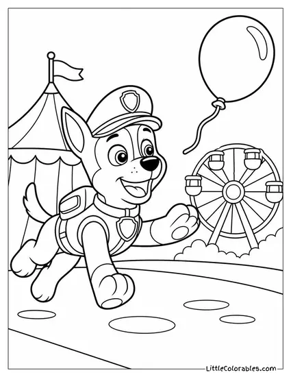 Chase Chasing a Runaway Balloon Through a Colorful Carnival Coloring Page