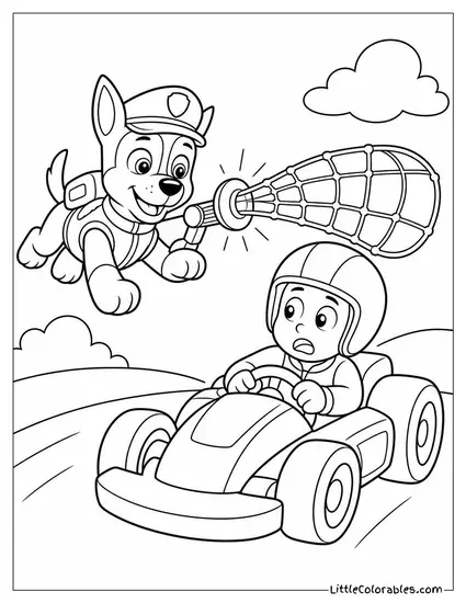 Chase Stopping a Speeding Go Kart With a Glowing Net Launcher Coloring Page