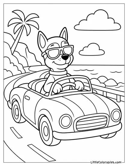 Chase Wearing Sunglasses Cruising Along the Coast in His Cruiser Coloring Page