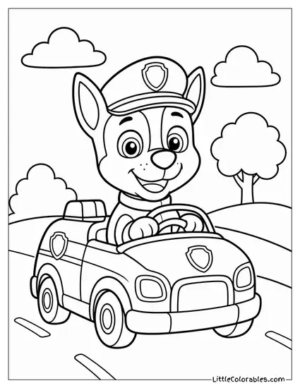 Chibi Chase With an Oversized Head Driving a Tiny Wobbly Cruiser Coloring Page