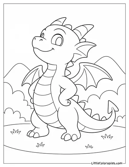 Chibi Dragon Breathing a Tiny Puff of Smoke With a Proud Grin Coloring Page