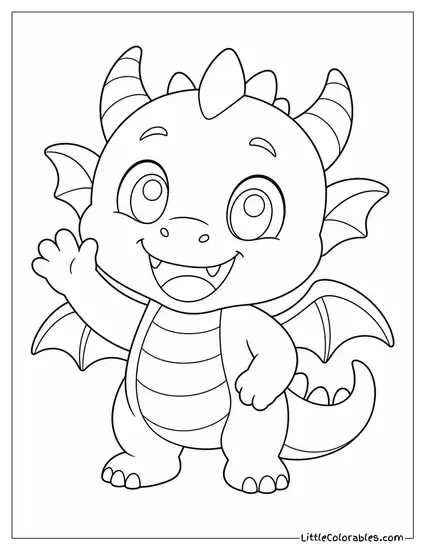 Chibi Dragon Waving With Stubby Wings and an Oversized Head Coloring Page