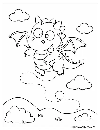 Chibi Dragon With a Wobbly Flight Path and Crossed Eyes Coloring Page