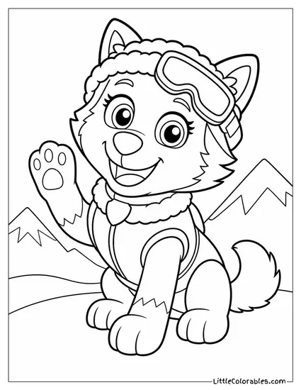 Chibi Everest Waving With a Crooked Ski Goggles and Big Shiny Eyes Coloring Page