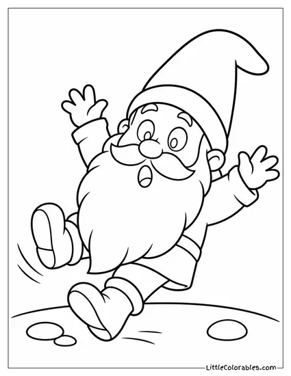 Chibi Gnome With an Oversized Beard Tumbling Over His Own Feet Coloring Page