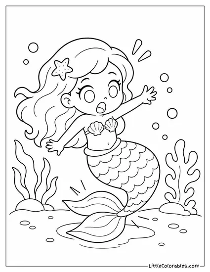 Chibi Mermaid Tripping Over Her Own Sparkly Tail Fin Coloring Page