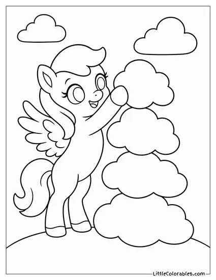 Chibi Pegasus Stacking Clouds Taller Than Itself Coloring Page