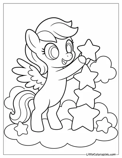Chibi Pegasus Stacking Stars Into a Wobbly Tower Coloring Page