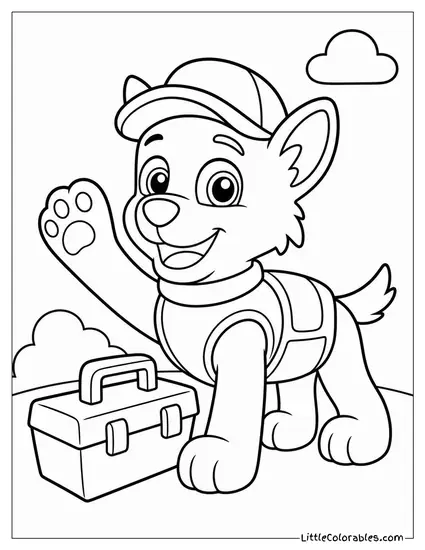 Chibi Rocky Waving With a Crooked Toolbox and Big Shiny Eyes Coloring Page