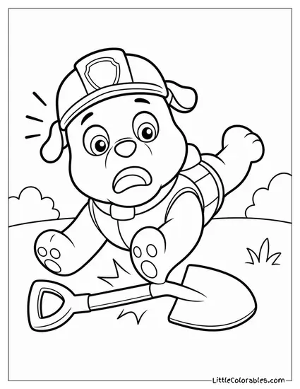 Chibi Rubble Tripping Over His Own Shovel With a Surprised Face Coloring Page