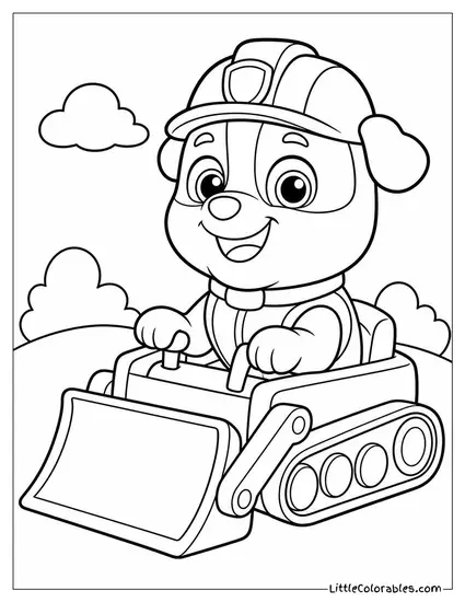 Chibi Rubble With an Oversized Head Driving a Tiny Wobbly Bulldozer Coloring Page