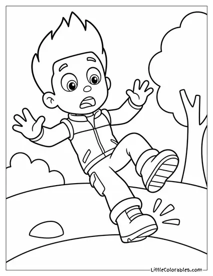 Chibi Ryder Tripping Over His Own Boots With a Surprised Face Coloring Page