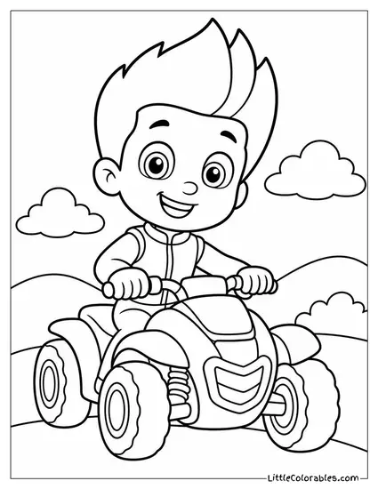 Chibi Ryder With an Oversized Head Driving a Tiny Wobbly ATV Coloring Page
