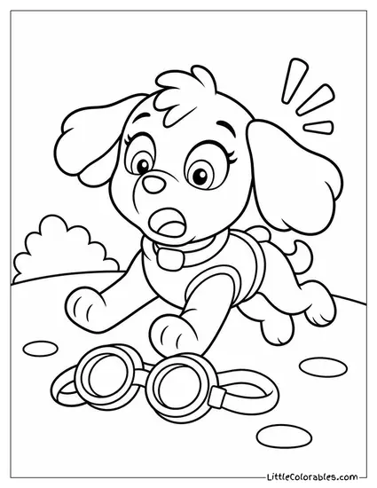 Chibi Skye Tripping Over Her Goggles With a Surprised Expression Coloring Page
