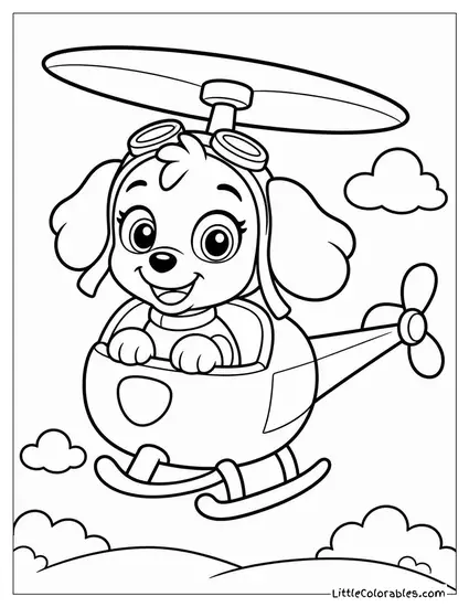 Chibi Skye With an Oversized Head Flying a Tiny Wobbly Helicopter Coloring Page