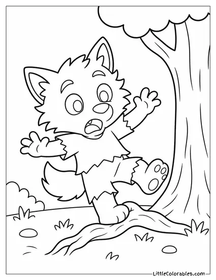 Chibi Werewolf Tripping Over a Tree Root With a Surprised Look Coloring Page