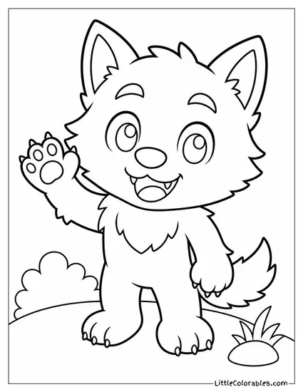 Chibi Werewolf Waving With Stubby Claws and an Oversized Head Coloring Page