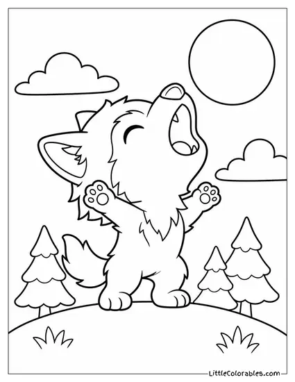 Chibi Werewolf With an Oversized Howl and Tiny Paws Raised Coloring Page