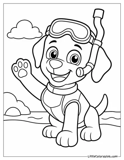 Chibi Zuma Waving With a Crooked Snorkel and Big Shiny Eyes Coloring Page