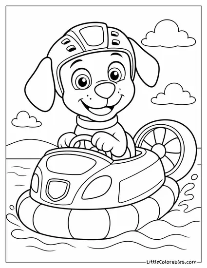 Chibi Zuma With an Oversized Head Driving a Tiny Wobbly Hovercraft Coloring Page