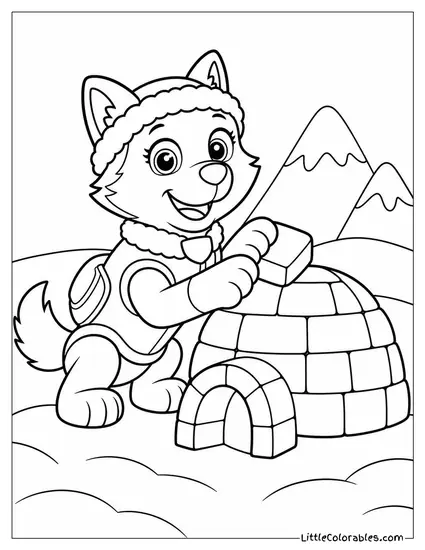 Everest Building an Igloo Out of Snow Blocks With a Proud Smile Coloring Page