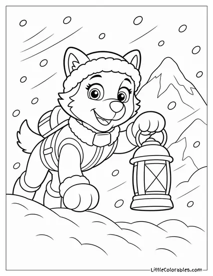 Everest Carrying a Lantern Through a Snowstorm on a Rescue Mission Coloring Page