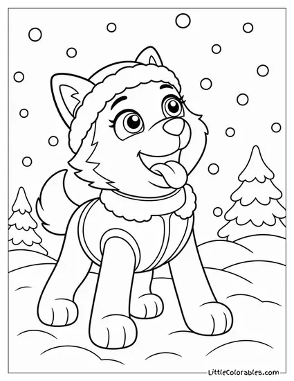 Everest Catching Falling Snowflakes on Her Tongue With a Joyful Face Coloring Page