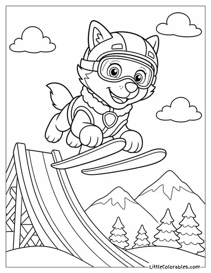 Everest in Goggles and a Helmet Soaring Off a Ski Jump Coloring Page