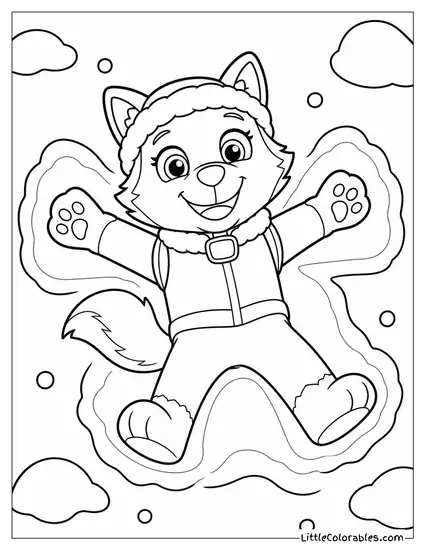 Everest Making a Snow Angel With a Blissful Smile Coloring Page