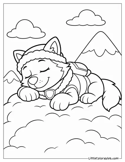 Everest Sleeping on a Pile of Fluffy Snow With a Peaceful Smile Coloring Page