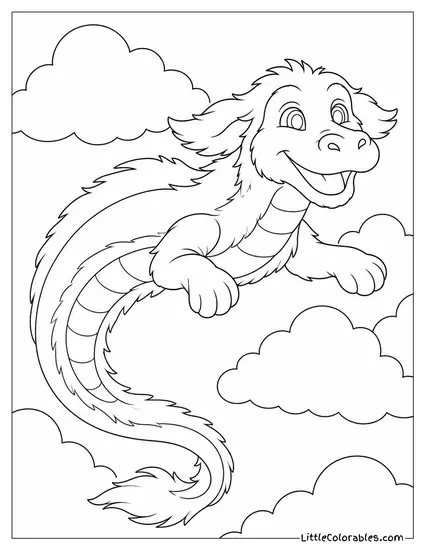 Falkor the Luckdragon Flying Through the Sky With a Friendly Grin Coloring Page