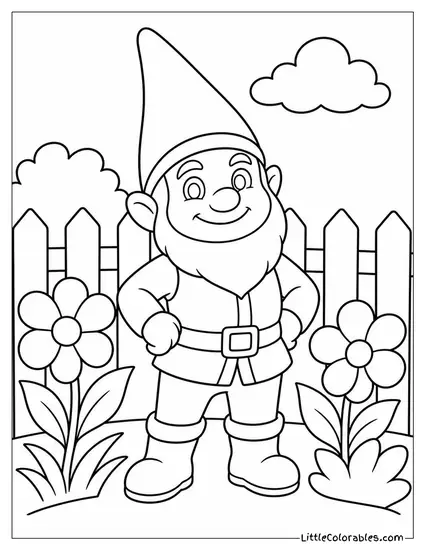 Gnomeo Standing Proudly in a Blooming Garden Coloring Page