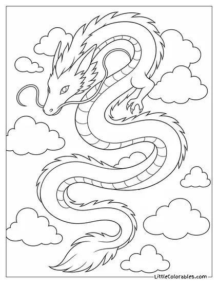Haku the River Dragon Spiraling Gracefully Through the Clouds Coloring Page