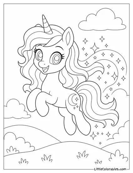 Izzy Moonbow Bouncing With Sparkles Trailing From Her Mane Coloring Page