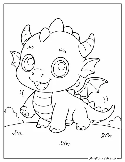 Kawaii Baby Dragon Wobbling on Stubby Legs With Big Round Eyes Coloring Page