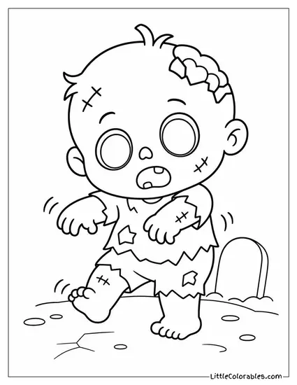 Kawaii Baby Zombie Wobbling on Tiny Unsteady Feet Coloring Page