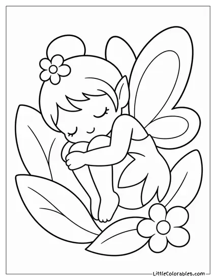Kawaii Fairy Curled Into a Ball Like a Sleepy Kitten Coloring Page