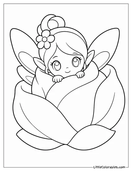 Kawaii Fairy Wrapped in a Flower Petal Blanket Coloring Page