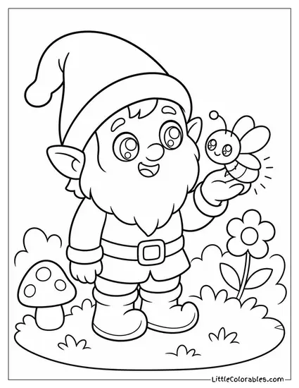 Kawaii Gnome Holding a Glowing Firefly With Sparkly Eyes Coloring Page