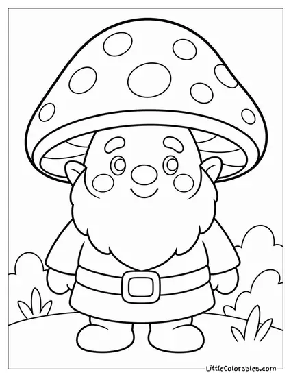 Kawaii Gnome Wearing a Mushroom Cap Hat With Rosy Cheeks Coloring Page