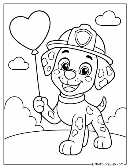 Kawaii Marshall Holding a Small Heart Shaped Balloon With a Happy Blush Coloring Page