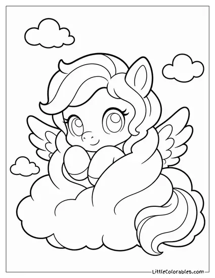Kawaii Pegasus Wrapped in a Fluffy Cloud Blanket Coloring Page
