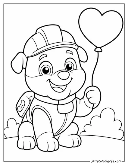 Kawaii Rubble Holding a Small Heart Shaped Balloon With a Happy Blush Coloring Page