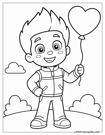 Kawaii Ryder Holding a Small Heart Shaped Balloon With a Happy Blush Coloring Page