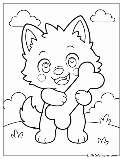 Kawaii Werewolf Hugging a Plush Bone With a Happy Blush Coloring Page