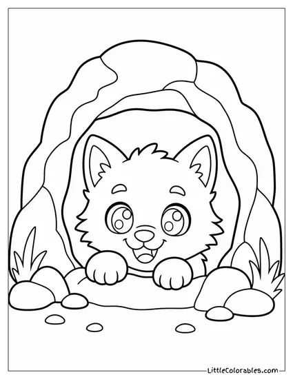 Kawaii Werewolf Peeking Out of a Den With Big Sparkly Eyes Coloring Page