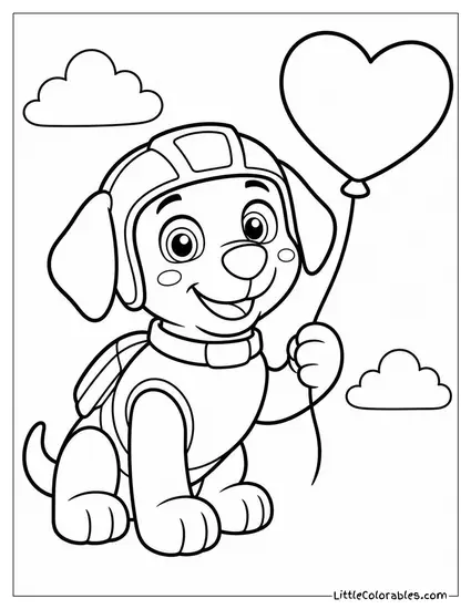 Kawaii Zuma Holding a Small Heart Shaped Balloon With a Happy Blush Coloring Page